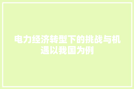 电力经济转型下的挑战与机遇以我国为例 电力经济转型下的挑战与机遇以我国为例