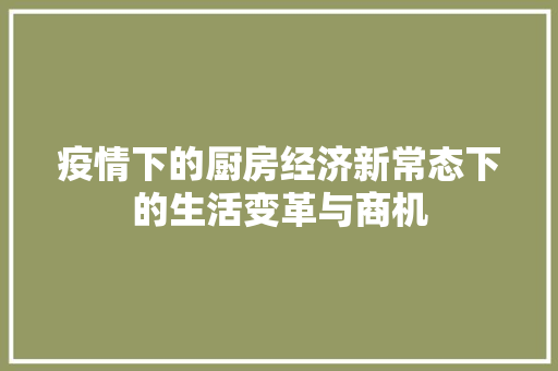 疫情下的厨房经济新常态下的生活变革与商机 疫情下的厨房经济新常态下的生活变革与商机