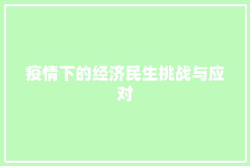 疫情下的经济民生挑战与应对