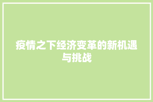 疫情之下经济变革的新机遇与挑战
