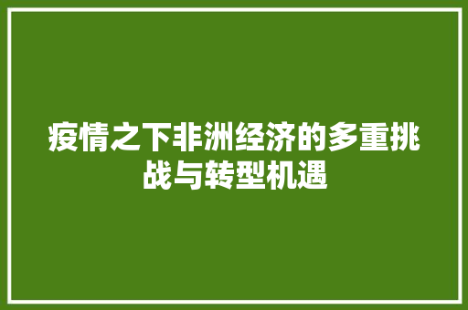 疫情之下非洲经济的多重挑战与转型机遇 疫情之下非洲经济的多重挑战与转型机遇