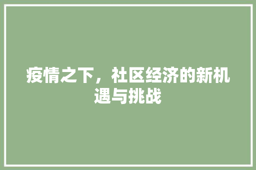 疫情之下,社区经济的新机遇与挑战 疫情之下,社区经济的新机遇与挑战