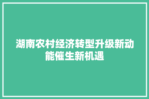 湖南农村经济转型升级新动能催生新机遇 湖南农村经济转型升级新动能催生新机遇