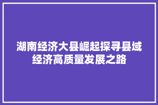 湖南经济大县崛起探寻县域经济高质量发展之路 湖南经济大县崛起探寻县域经济高质量发展之路