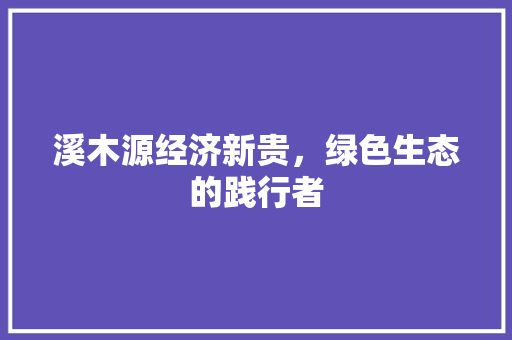 溪木源经济新贵,绿色生态的践行者 溪木源经济新贵,绿色生态的践行者