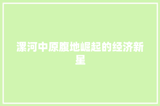 漯河中原腹地崛起的经济新星 漯河中原腹地崛起的经济新星