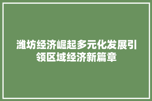 潍坊经济崛起多元化发展引领区域经济新篇章 潍坊经济崛起多元化发展引领区域经济新篇章