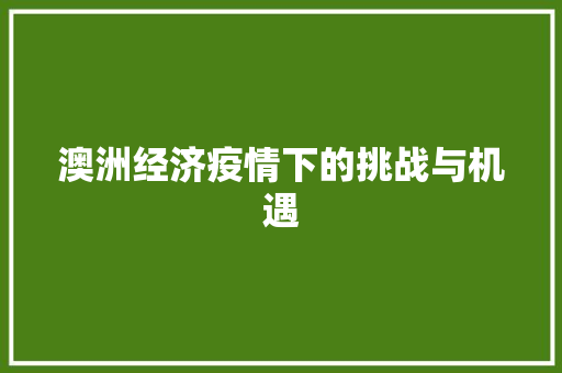 澳洲经济疫情下的挑战与机遇 澳洲经济疫情下的挑战与机遇