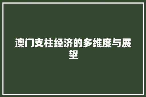 澳门支柱经济的多维度与展望 澳门支柱经济的多维度与展望