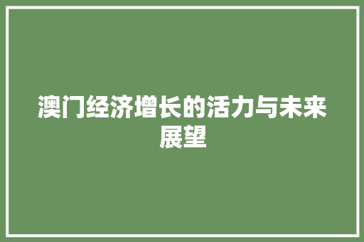 澳门经济增长的活力与未来展望 澳门经济增长的活力与未来展望