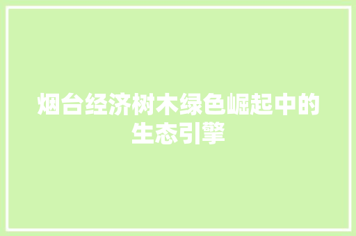烟台经济树木绿色崛起中的生态引擎 烟台经济树木绿色崛起中的生态引擎