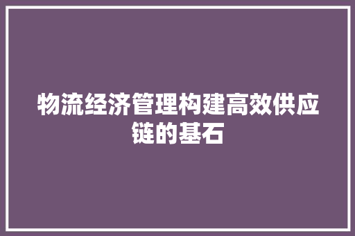 物流经济管理构建高效供应链的基石 物流经济管理构建高效供应链的基石