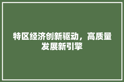 特区经济创新驱动,高质量发展新引擎 特区经济创新驱动,高质量发展新引擎