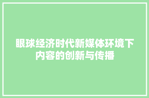 眼球经济时代新媒体环境下内容的创新与传播 眼球经济时代新媒体环境下内容的创新与传播
