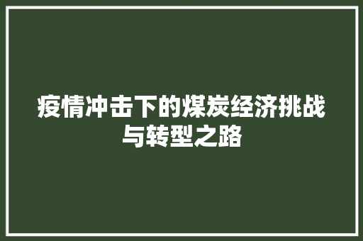 疫情冲击下的煤炭经济挑战与转型之路 疫情冲击下的煤炭经济挑战与转型之路