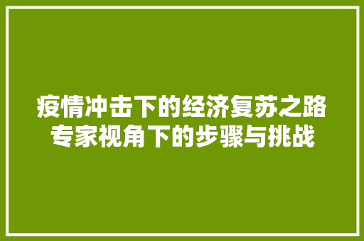疫情冲击下的经济复苏之路专家视角下的步骤与挑战 疫情冲击下的经济复苏之路专家视角下的步骤与挑战