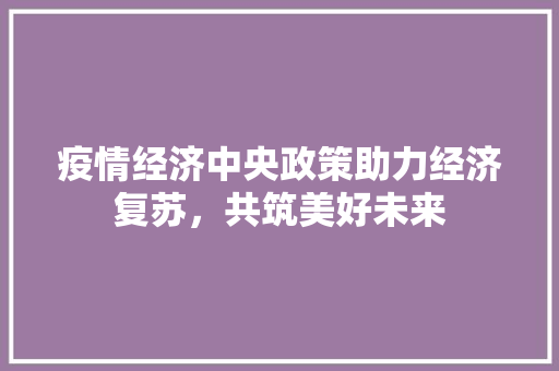 疫情经济中央政策助力经济复苏,共筑美好未来 疫情经济中央政策助力经济复苏,共筑美好未来