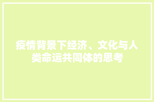 疫情背景下经济、文化与人类命运共同体的思考 疫情背景下经济、文化与人类命运共同体的思考