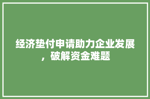 经济垫付申请助力企业发展,破解资金难题 经济垫付申请助力企业发展,破解资金难题