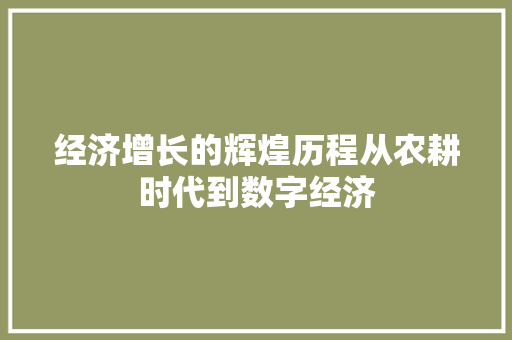 经济增长的辉煌历程从农耕时代到数字经济 经济增长的辉煌历程从农耕时代到数字经济