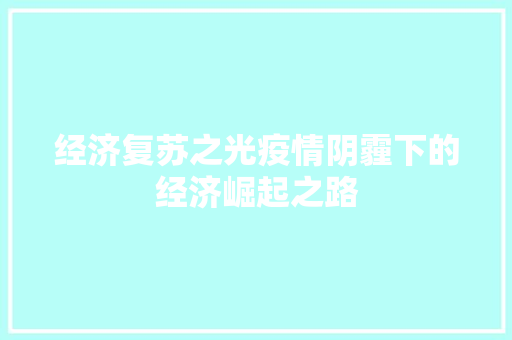 经济复苏之光疫情阴霾下的经济崛起之路 经济复苏之光疫情阴霾下的经济崛起之路
