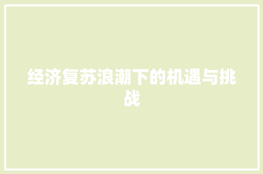 经济复苏浪潮下的机遇与挑战 经济复苏浪潮下的机遇与挑战