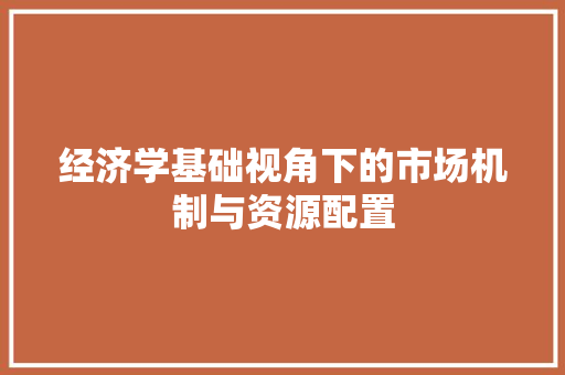 经济学基础视角下的市场机制与资源配置 经济学基础视角下的市场机制与资源配置