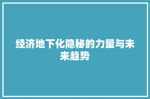 经济地下化隐秘的力量与未来趋势 经济地下化隐秘的力量与未来趋势