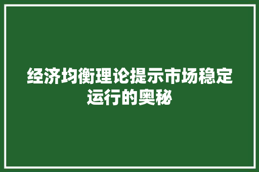经济均衡理论提示市场稳定运行的奥秘 经济均衡理论提示市场稳定运行的奥秘