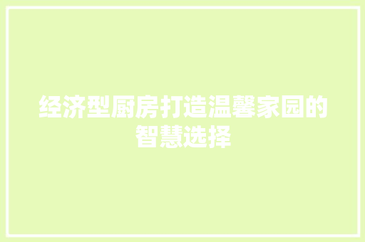 经济型厨房打造温馨家园的智慧选择 经济型厨房打造温馨家园的智慧选择