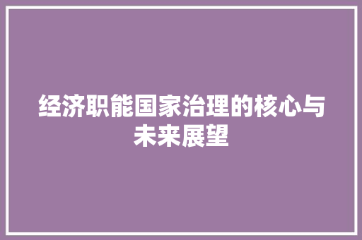 经济职能国家治理的核心与未来展望