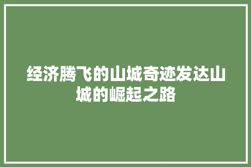 经济腾飞的山城奇迹发达山城的崛起之路 经济腾飞的山城奇迹发达山城的崛起之路