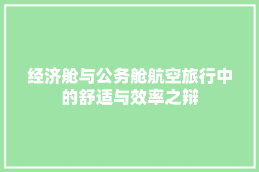 经济舱与公务舱航空旅行中的舒适与效率之辩 经济舱与公务舱航空旅行中的舒适与效率之辩