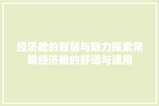 经济舱的智慧与魅力探索常规经济舱的舒适与适用 经济舱的智慧与魅力探索常规经济舱的舒适与适用