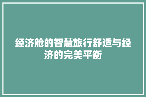 经济舱的智慧旅行舒适与经济的完美平衡 经济舱的智慧旅行舒适与经济的完美平衡