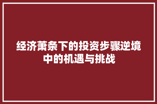 经济萧条下的投资步骤逆境中的机遇与挑战 经济萧条下的投资步骤逆境中的机遇与挑战