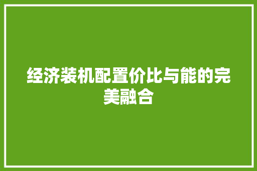 经济装机配置价比与能的完美融合 经济装机配置价比与能的完美融合