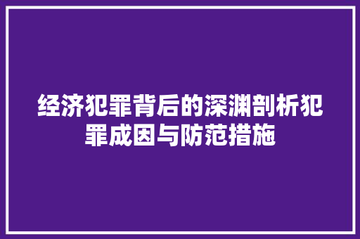 经济犯罪背后的深渊剖析犯罪成因与防范措施 经济犯罪背后的深渊剖析犯罪成因与防范措施