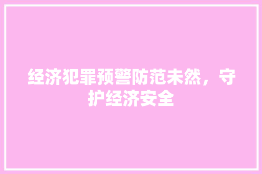 经济犯罪预警防范未然,守护经济安全 经济犯罪预警防范未然,守护经济安全