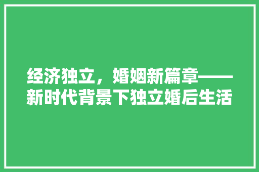 经济独立,婚姻新篇章——新时代背景下独立婚后生活探析 经济独立,婚姻新篇章——新时代背景下独立婚后生活探析