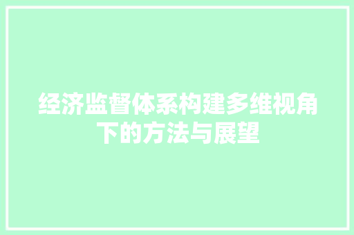 经济监督体系构建多维视角下的方法与展望 经济监督体系构建多维视角下的方法与展望