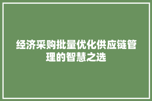 经济采购批量优化供应链管理的智慧之选 经济采购批量优化供应链管理的智慧之选