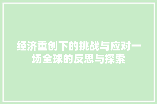 经济重创下的挑战与应对一场全球的反思与探索 经济重创下的挑战与应对一场全球的反思与探索