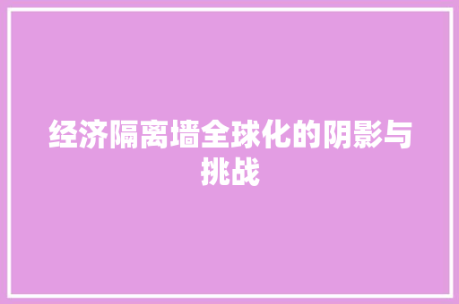 经济隔离墙全球化的阴影与挑战 经济隔离墙全球化的阴影与挑战