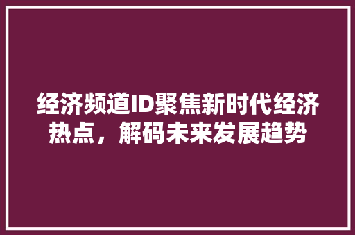 经济频道ID聚焦新时代经济热点,解码未来发展趋势 经济频道ID聚焦新时代经济热点,解码未来发展趋势