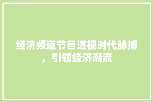 经济频道节目透视时代脉搏,引领经济潮流 经济频道节目透视时代脉搏,引领经济潮流