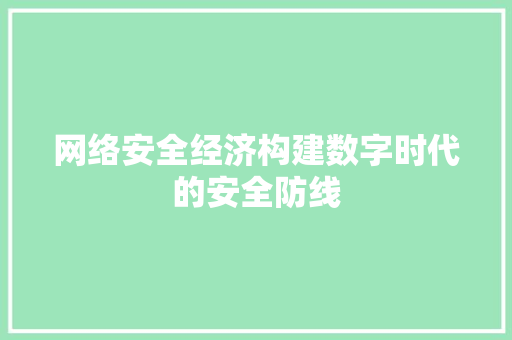 网络安全经济构建数字时代的安全防线 网络安全经济构建数字时代的安全防线