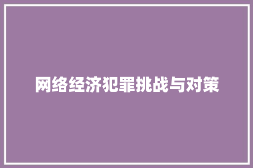 网络经济犯罪挑战与对策 网络经济犯罪挑战与对策
