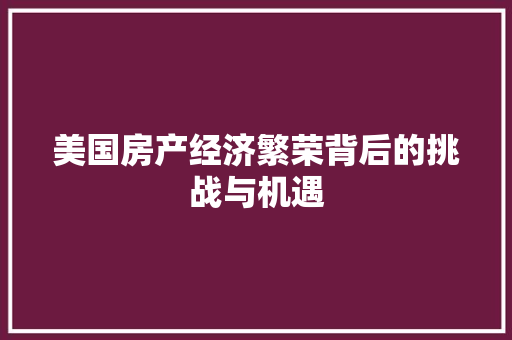 美国房产经济繁荣背后的挑战与机遇