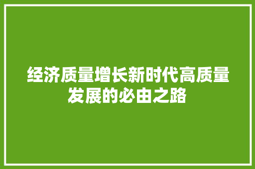 经济质量增长新时代高质量发展的必由之路 经济质量增长新时代高质量发展的必由之路
